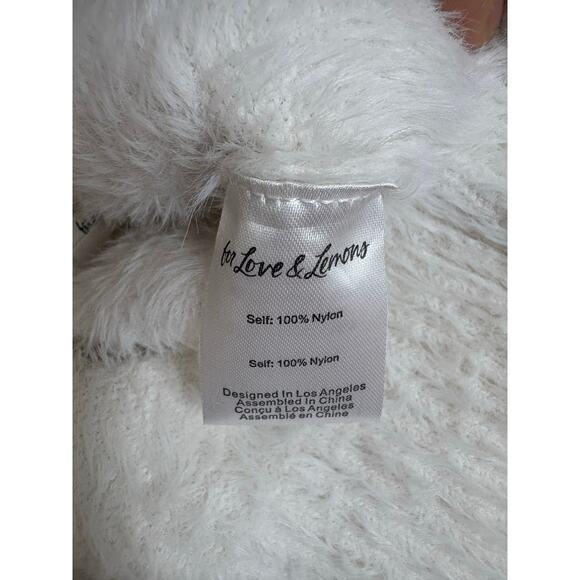 For Love & Lemons Fiona White Cardigan Size Large Fuzzy Puff Sleeve Rhinestone - Picture 6 of 14